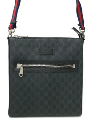 Gucci Web Stripe Guccissima Canvas Messenger Crossbody Bag Blue